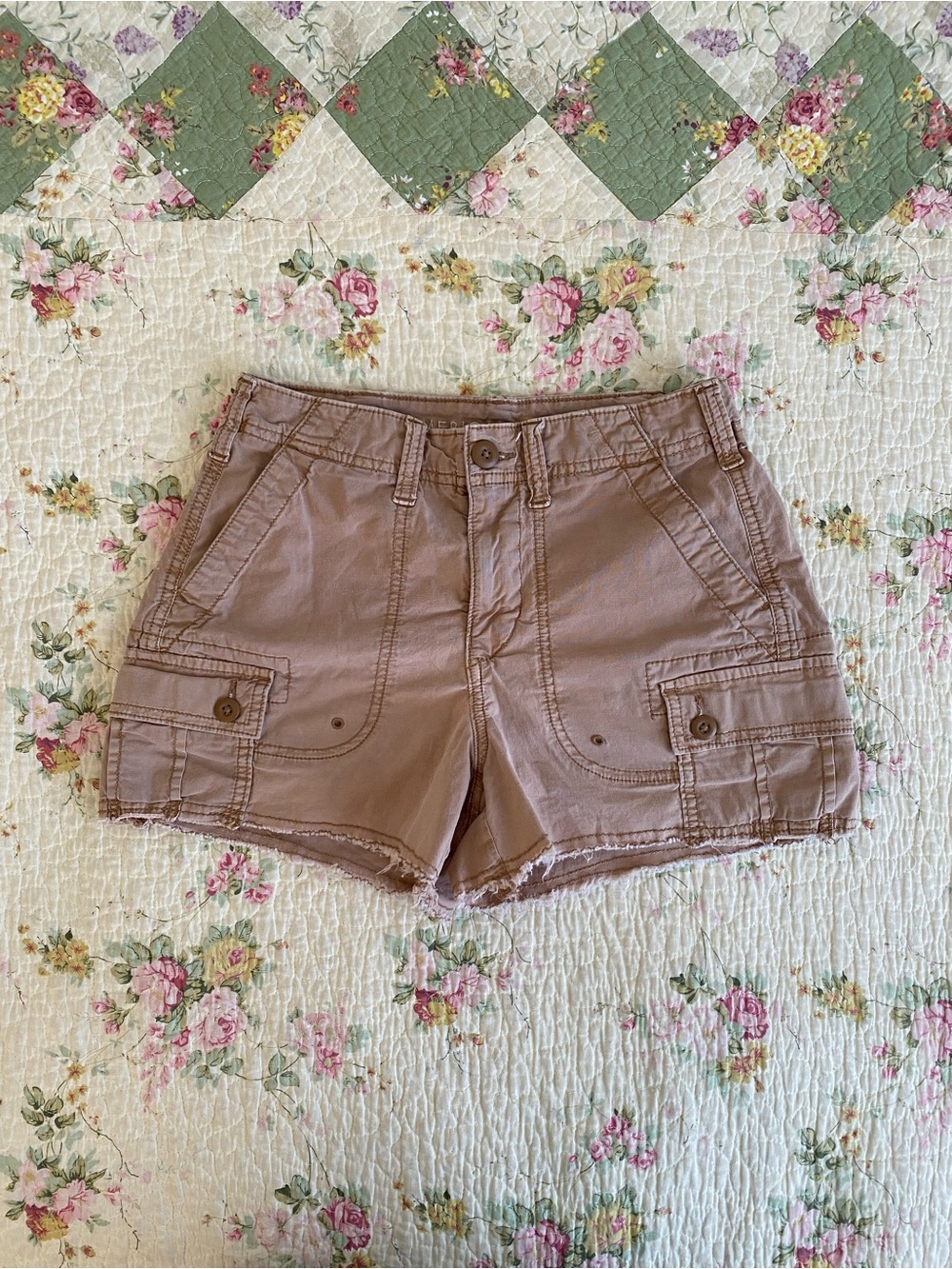 american eagle cargo utility gorpcore shorts brown y2k